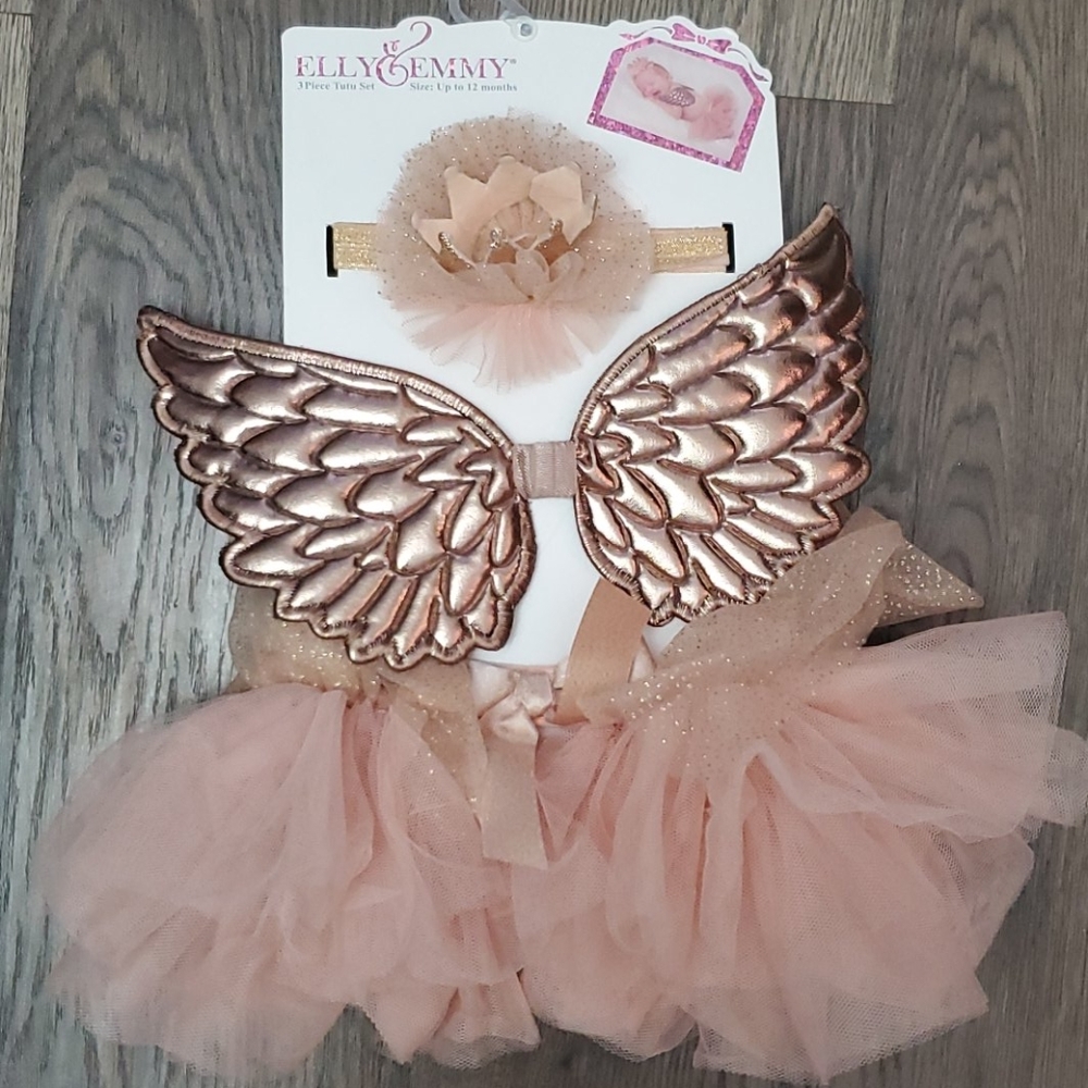 0-12 month baby girl rose gold angel tutu